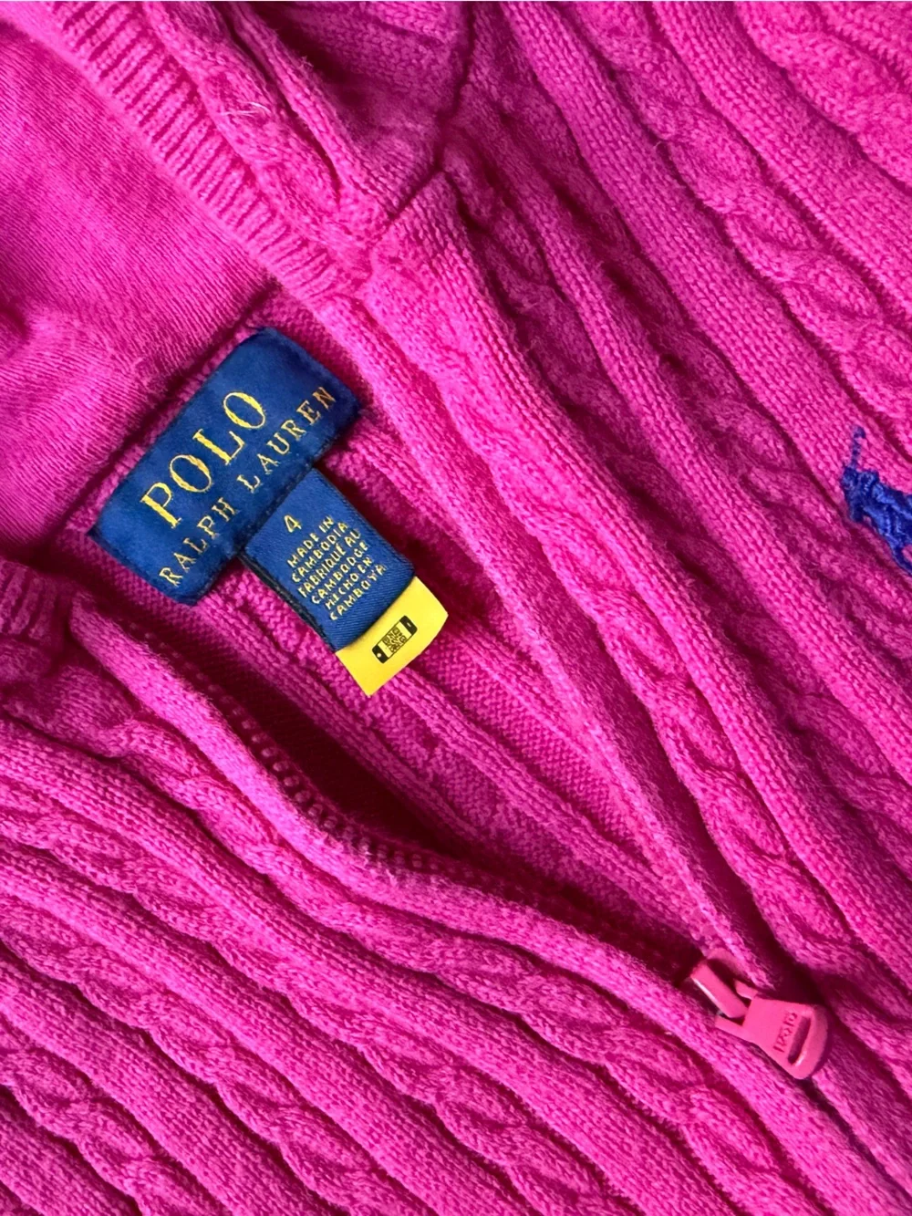 Polo Ralph Lauren Kids Hot Pink Cable Knit Zip Hoodie Sweater